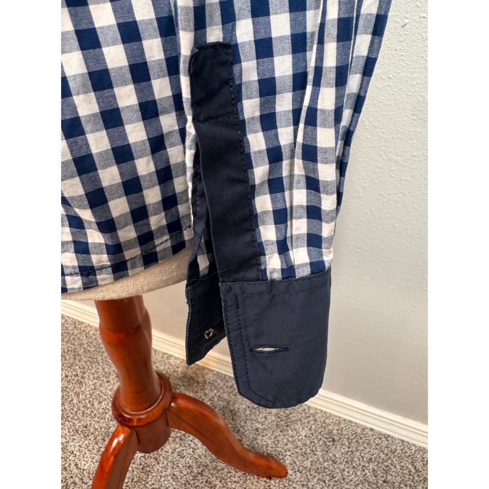 Tory Burch blouse navy blue white gingham long sleeve logo buttons epaulettes  6 - Picture 6 of 12